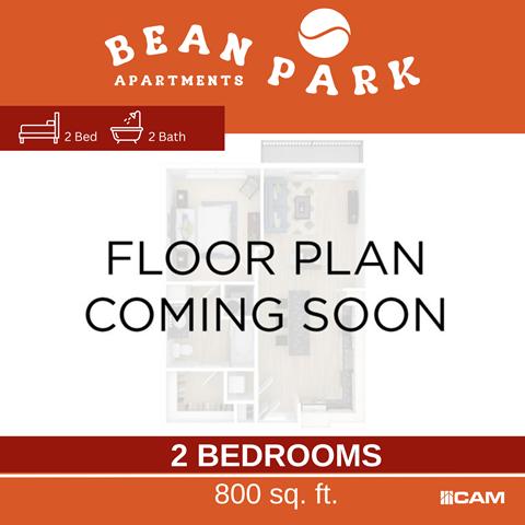 Floor plan for 2 beds, 2 baths, 800 sqft